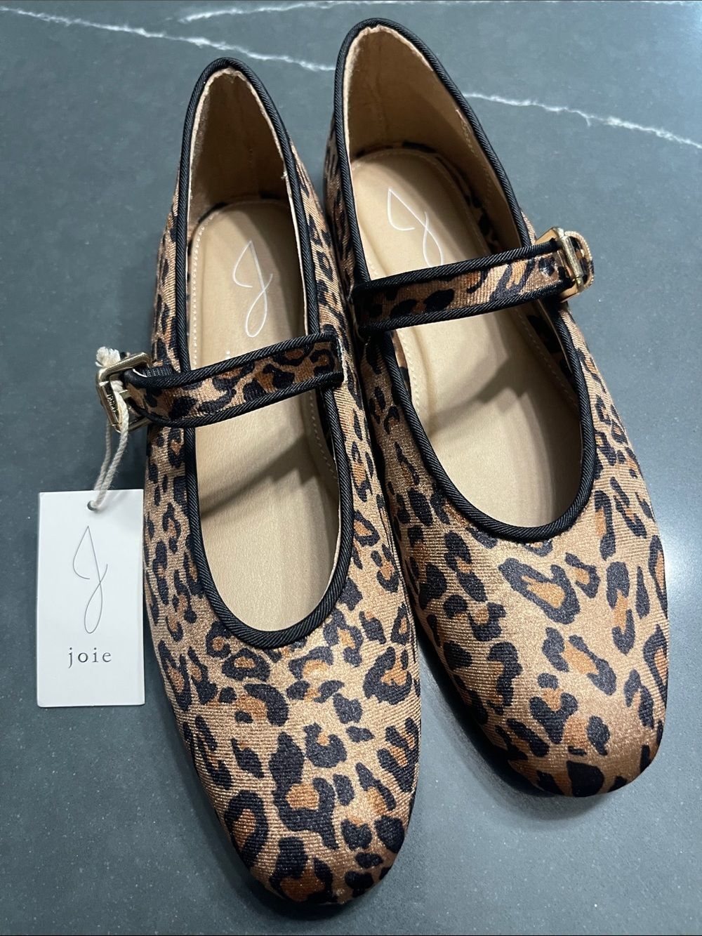 Joie Leopard-Print Mary Jane Flats - Tan & Black (size 6.5)